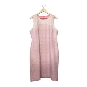 Trina Turk Pink Gold Metallic Jacquard Sleeveless Cutout Back Shift Dress 14